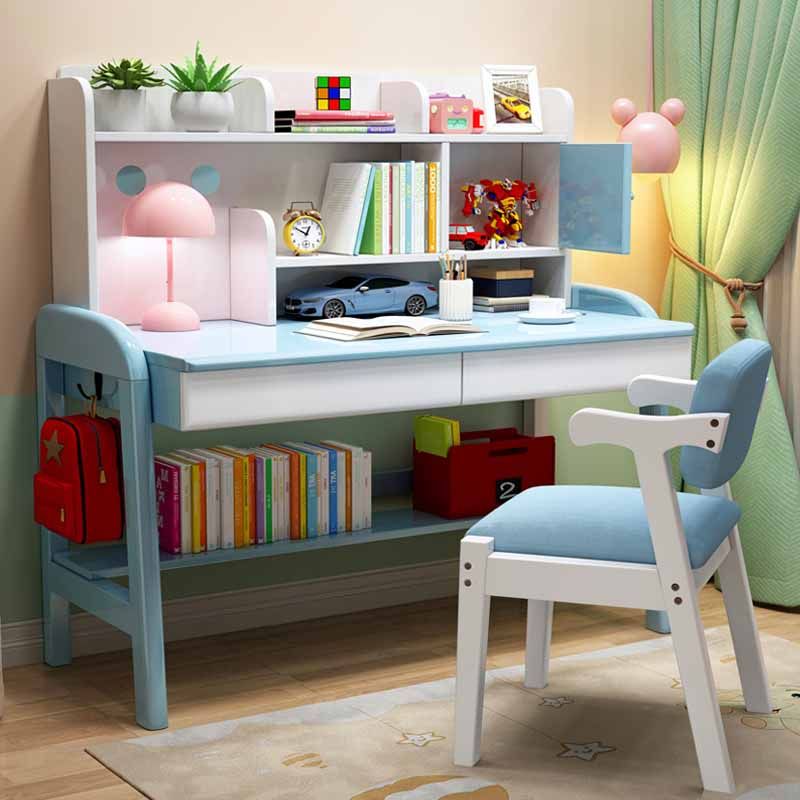 Wooden Children's Desk Adjustable Desk with Chair Set with Storage Shelves