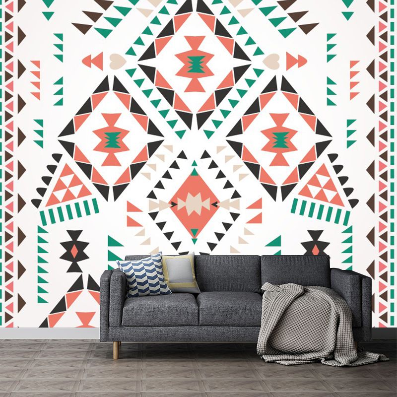 Full Size Triangle Wall Mural Boho Imaginative Geometry Wall Covering in Red-Green