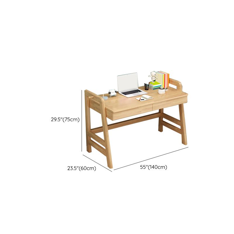 Natural Solid Wood Children's Desk with 2 Drawers Desk & Chair