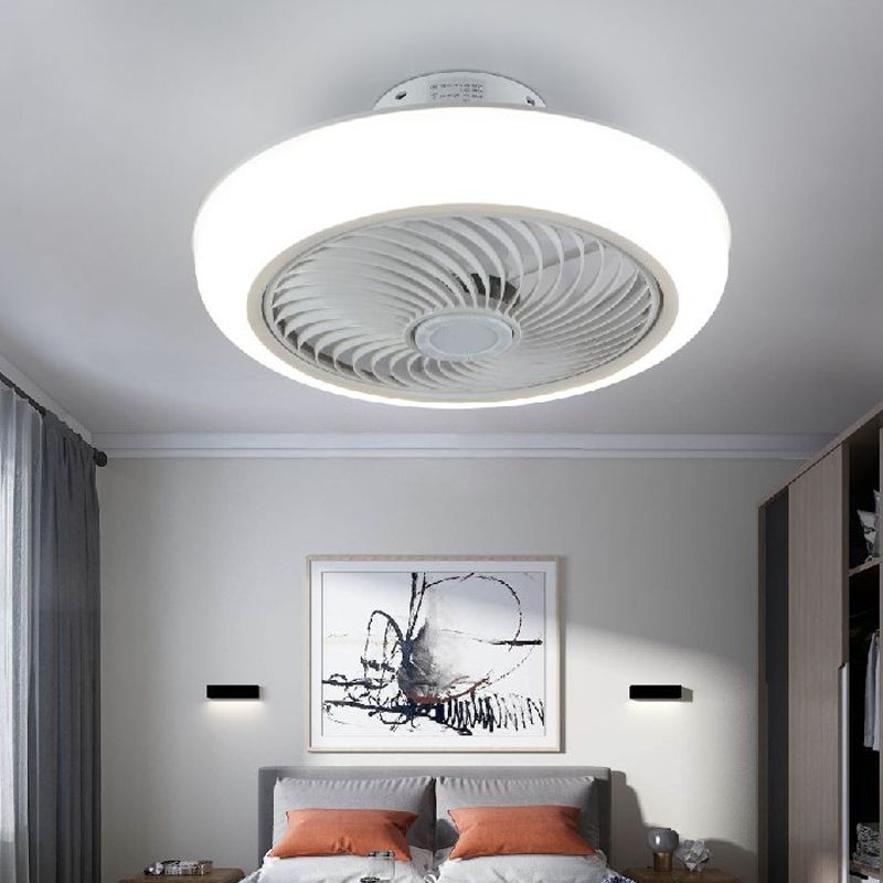 Invisible Blades Fan Lamp Modern Acrylic Bedroom LED Semi Flush Ceiling Light