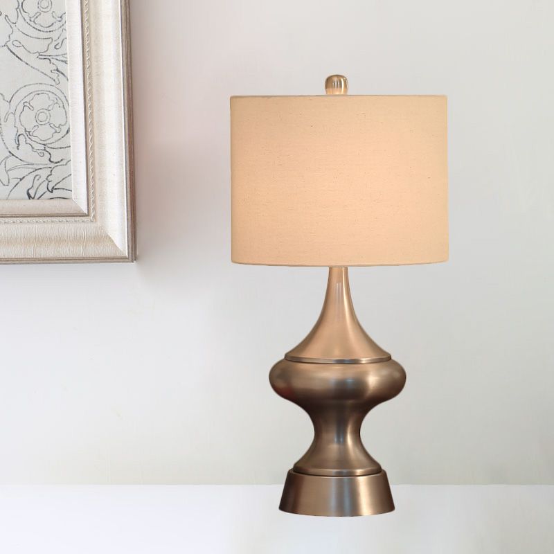 Bronze/Nickel Drum Shaped Desk Light Vintage Style Fabric 1 Light Guest Room Night Table Lamp