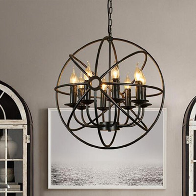 Metal Globe Cage Candlestick Lighting Colgante Vintage Estilo industrial Multi Luces Chandelier para cafeterías