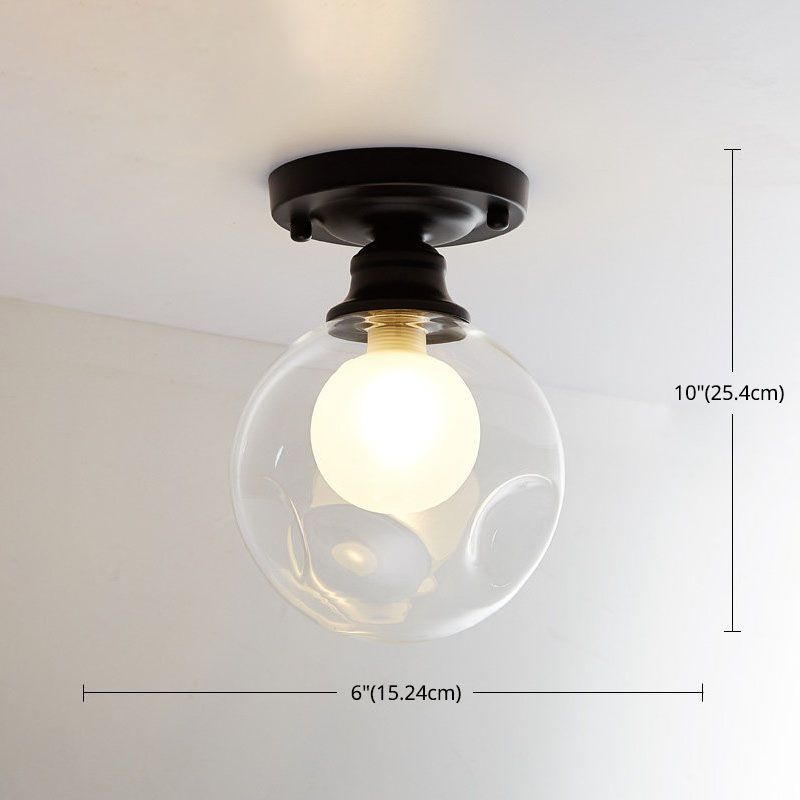 Round Aisle Semi Flush Ceiling Light Glass Modern Ceiling Mounted Fixture in Black