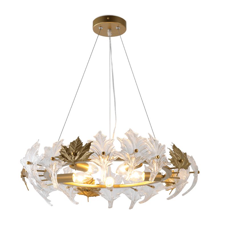 5 luci Luce lampadario con salotto coloniale in cristallo acero lampada appesa con anello d'oro