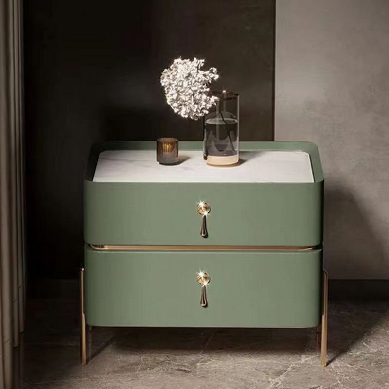 Leather Nightstand with 4 Legs Glam Night Table with Drawers