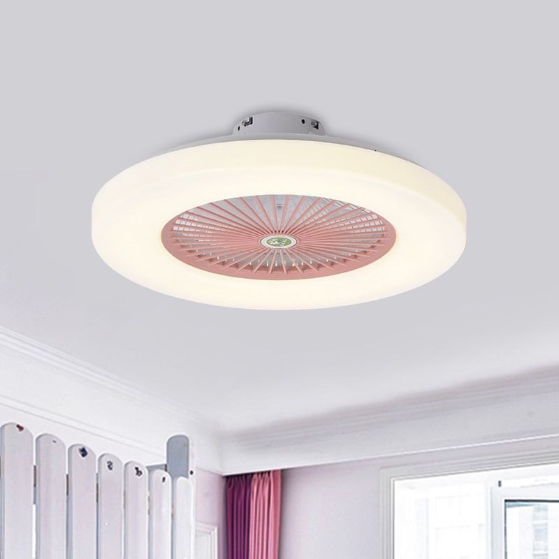 Doughnut Living Room Semi Flushmount Modernist Acrylic Yellow/Pink LED Hanging Ceiling Fan Lighting, 23" Wide