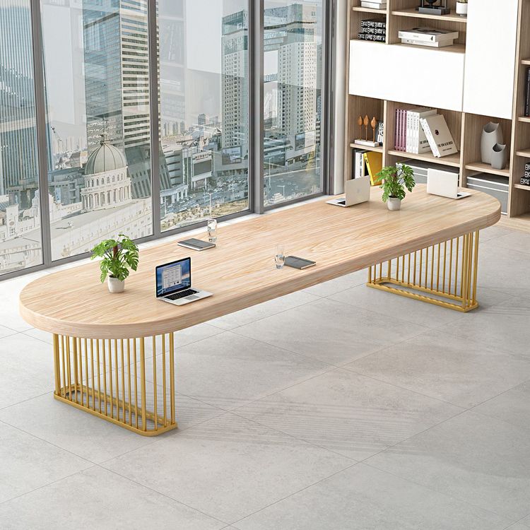 Oval Office Desk Solid Wood Conference Desk with Gold Iron Legs for Meeting Room