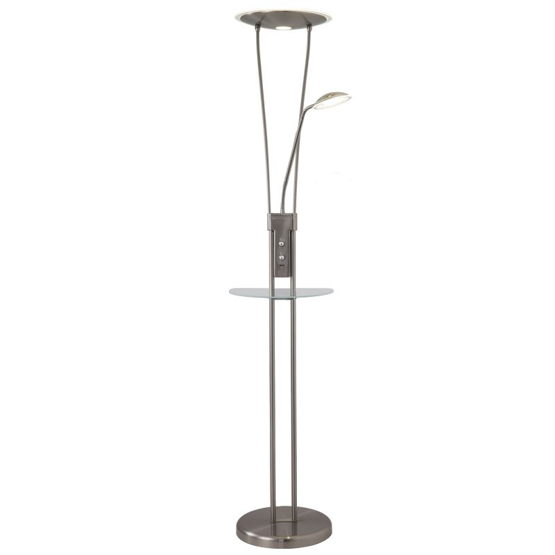 2-Head Living Room Reading Floor Lamp Modern Nickel LED Standing Light with Round Metal Shade