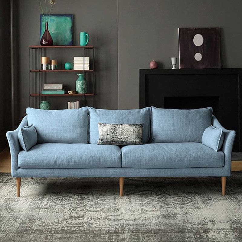 Linen Modern Sloped Arm Sofa Wooden Standard Sofa for Living Room, Apartment