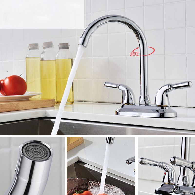 2-Handle High Arch Kitchen Faucet Contemporary Kitchen Sink Faucet with Deck Plate