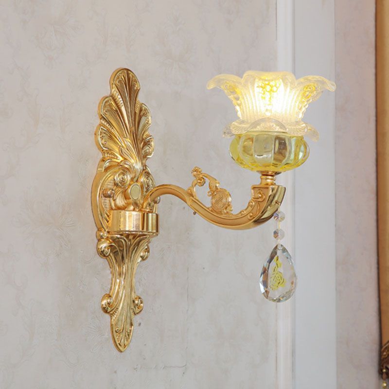 Floral K9 Crystal Drop Lamp Contemporary Gold Chandelier Light Fixture for Bedroom