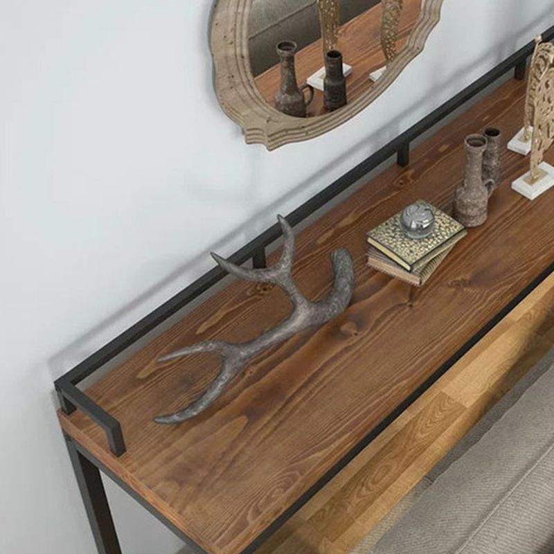 Mesa de comedor moderna de la barra de barra de interior de la barra de madera de madera base de hierro en marrón