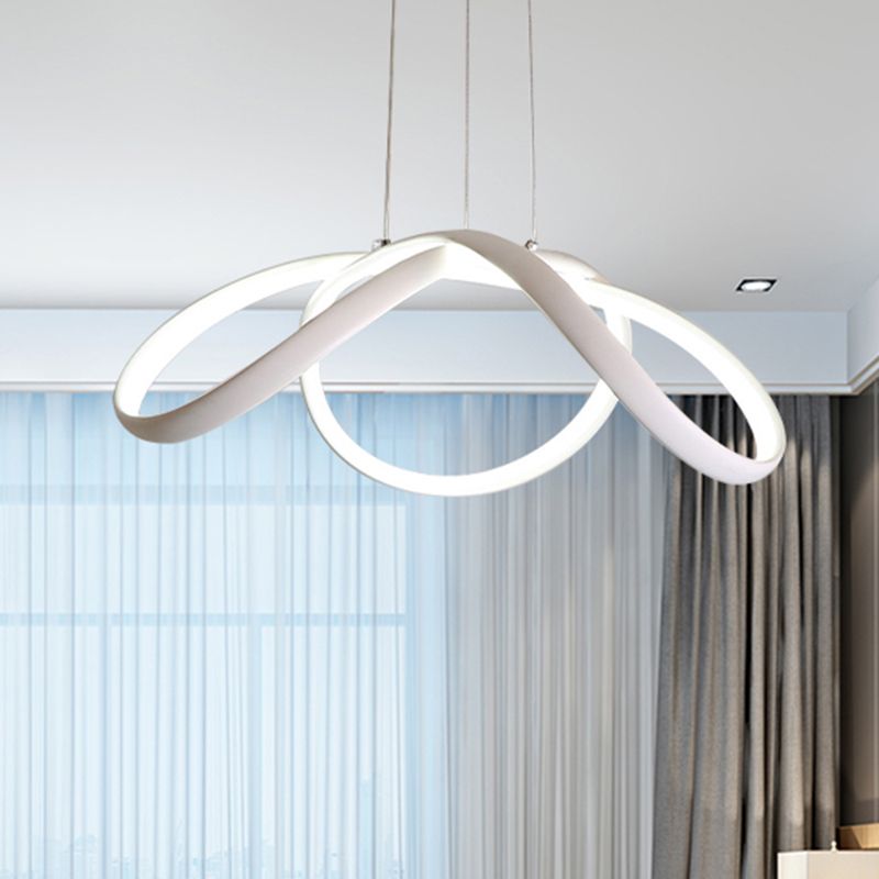 LED Single Light Bedroom Chandelier with Twisted Acrylic Shade White Ceiling Pendant in Warm/White Light