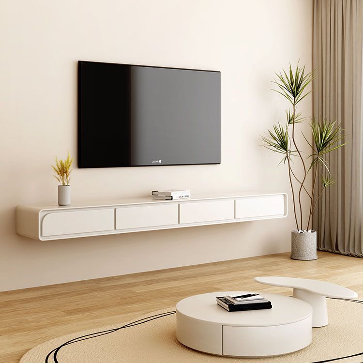 White Contemporary TV Console Floating Faux Wood Media Console