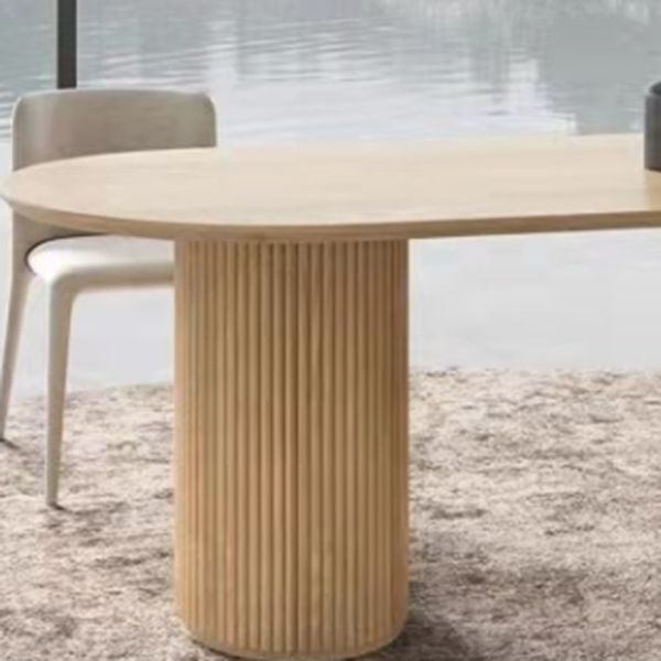 Oval Shaped Office Laptop Table Wood Writing Desk in Natural