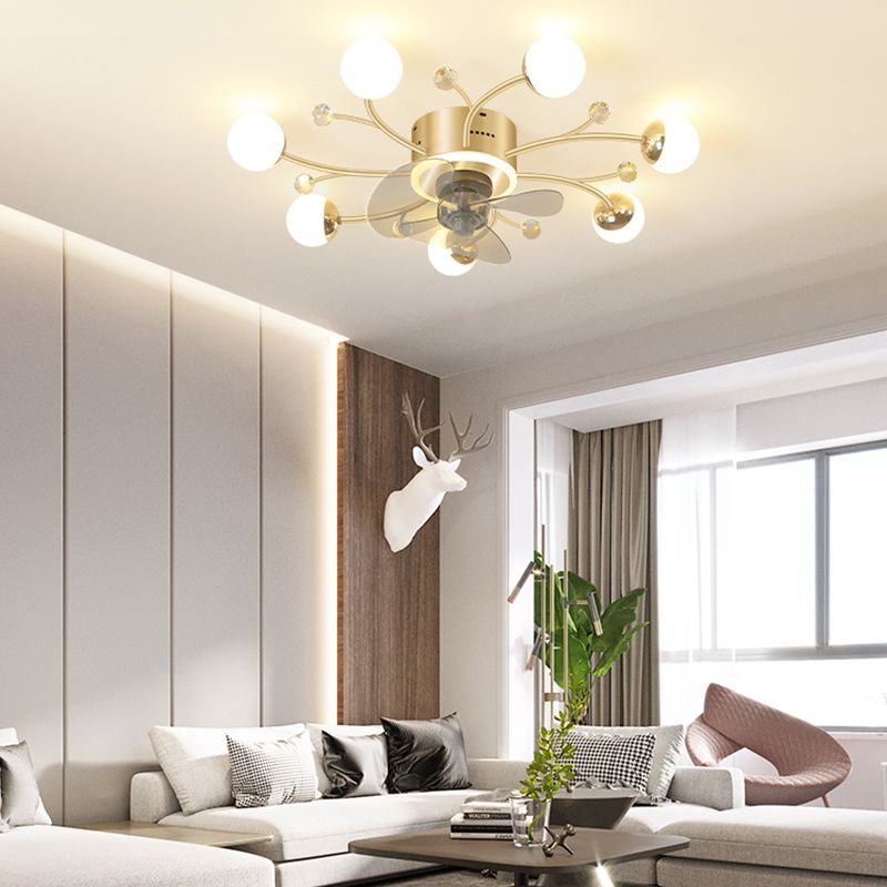 Nordic Style Iron Ceiling Fan Lamp Ball Shape LED Ceiling Fan Light for Bedroom