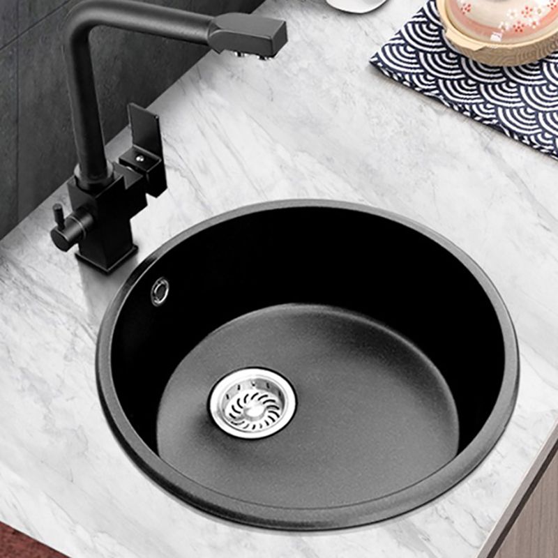 Round Single Bowl Kitchen Sink Granite Sink with Drain Strainer Kit