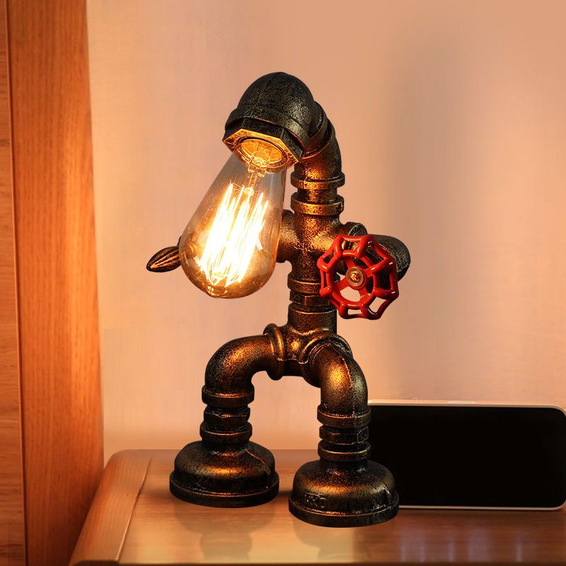 Industrielle Rohrstil Nachtlicht 1-Licht Schmiedeeisen Akzent Tischlampe in Bronze