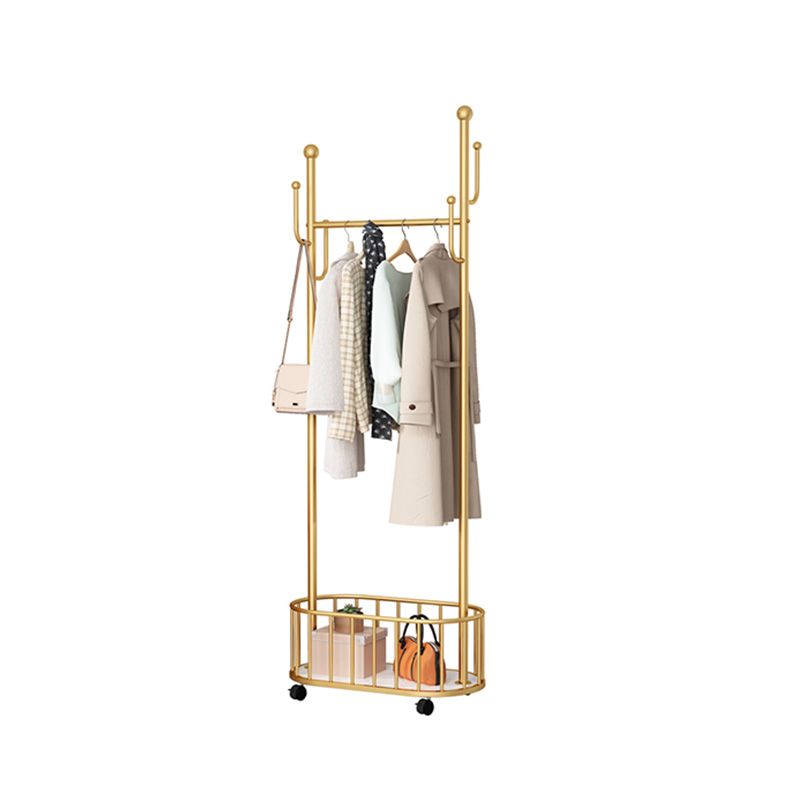 Modern Coat Rack Free Standing Hooks Design Metallic Coat Hanger with Universal Wheel