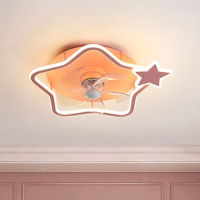 Éclairage de ventilateur en aluminium en forme de boucle dessin animé Pink Semi Flush Mounted plafond Light avec télécommande