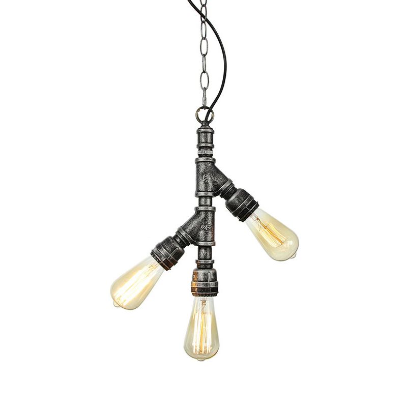 Industrial Water Pipe Chandelier Pendant 3-Light Metallic Suspension Lighting for Living Room