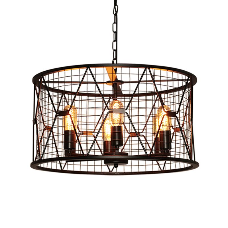 Trellis Drum Chandelier Light Vintage Industrial Metal 6-Light Pendant Chandelier