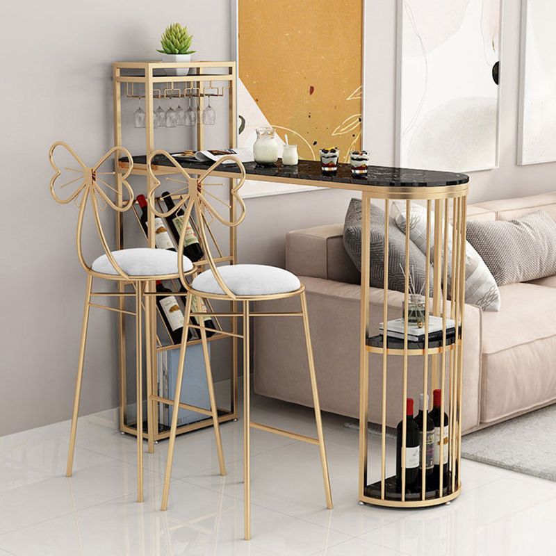 Glam Wine Rack Pub Height Dining Table Double Pedestal Cafe and Break-room Bar Table