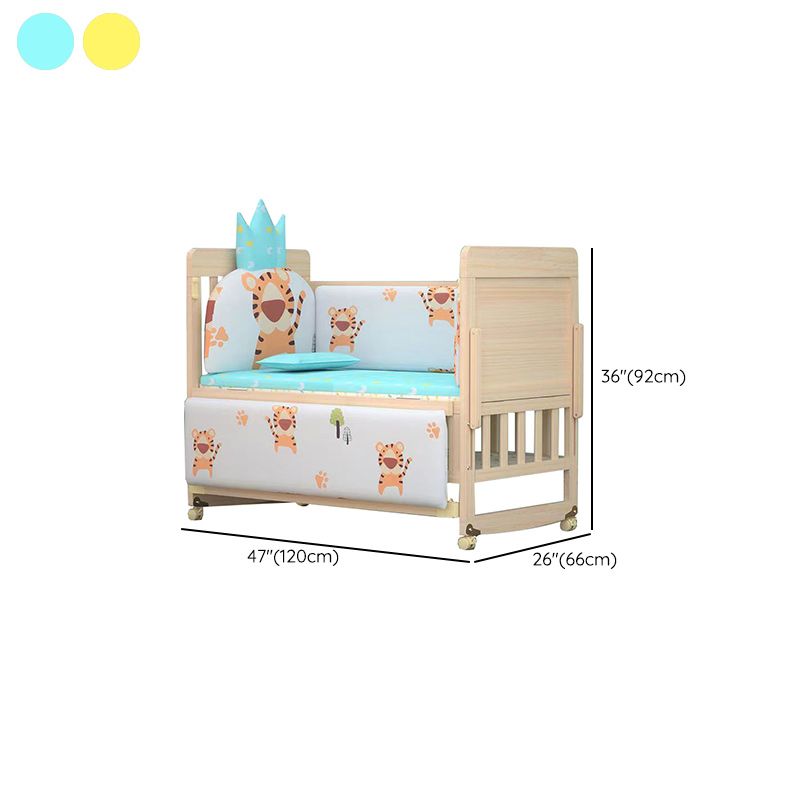 3-in-1 Convertible Crib in Natural Modern Solid Wood Nursery Bed