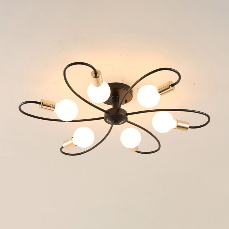 Bare Bulb Industrial Retro Semi-Flush Mount Radial Cast Iron Ceiling Light