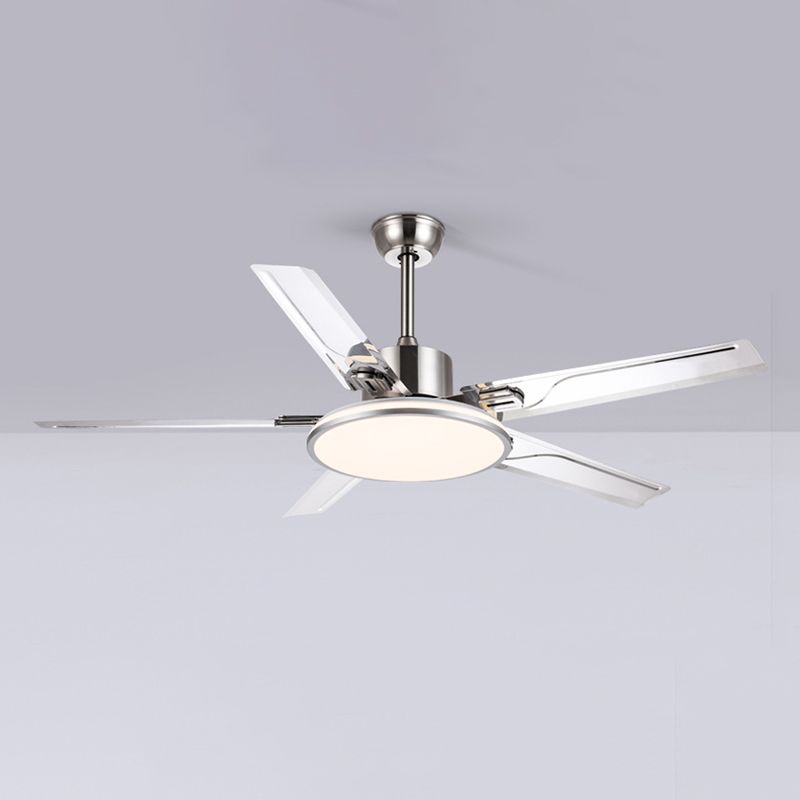 52" Metal LED Ceiling Fan Chrome Modern Fan Light Fixture with 5 Blades