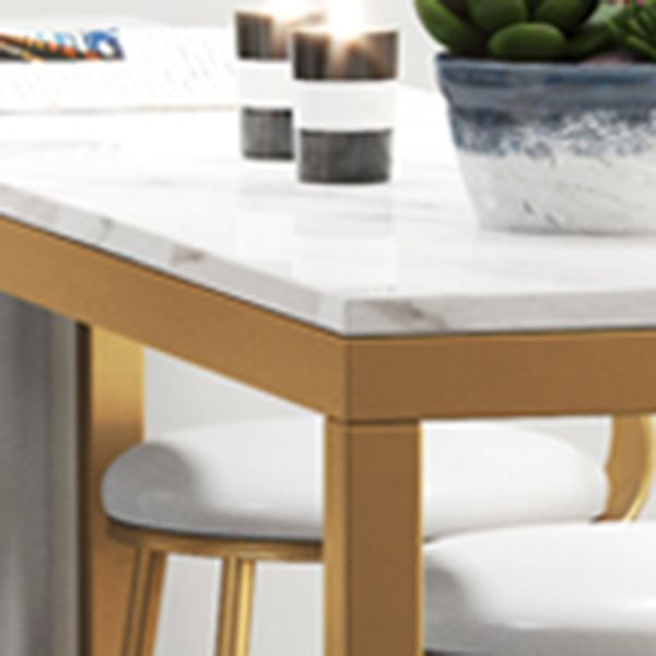 Artificial Marble Top Rectangle Bar Table Luxurious Bistro Table with Trestle Base in Gold