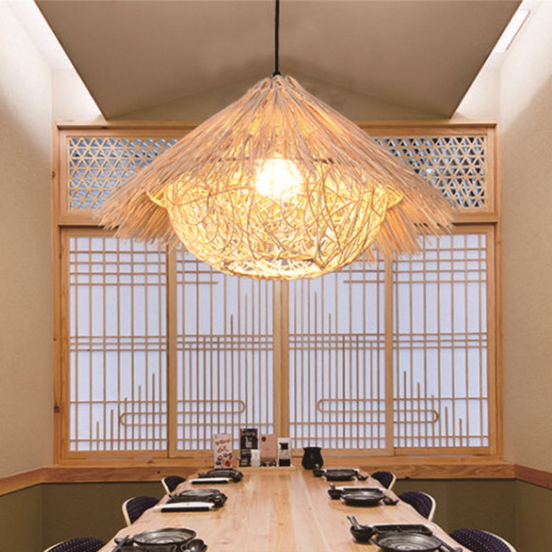 Rattan Bird's Nest Shade Hanging Lights Modern Style 1 Head Hanging Mount Fixture for Restaurant