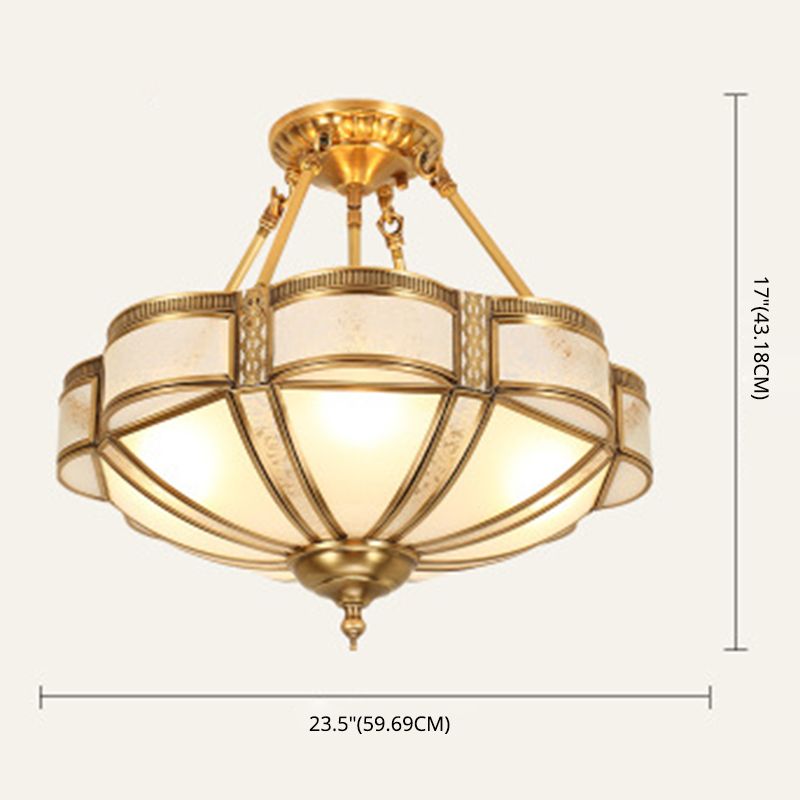 Brass Shaded Ceiling Mount Light Fixture Traditional Glass Living Room Close to Ceiling Light