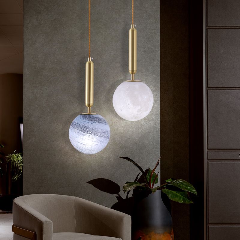 Brass Small Pendant Light Modern 1 Bulb Metal Hanging Lamp for Bedroom