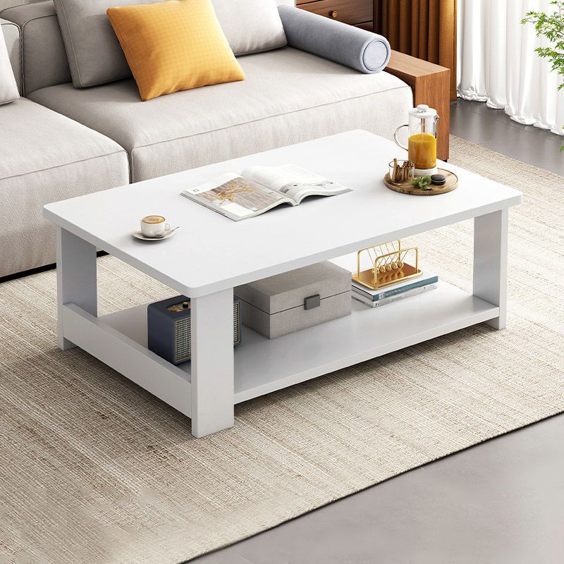 4 Legs Rectangular Coffee Table Made of Solid Wood in Wood/white/brown/gray Cocktail Table