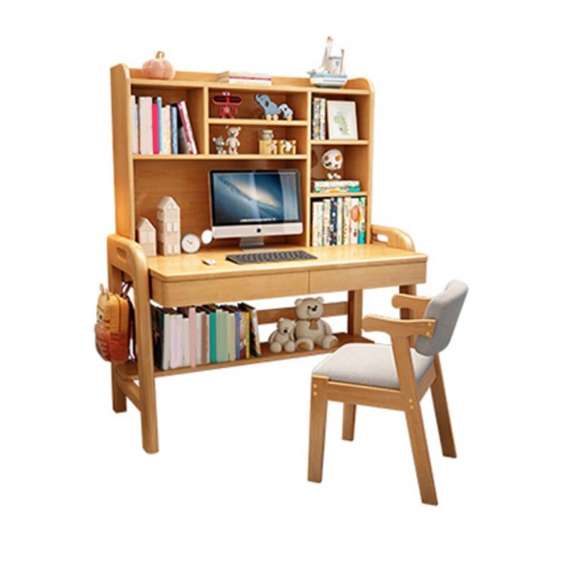 Solid Wood Kids Desk with Shelves 23.6"W Adjustable Child Desk Bedroom