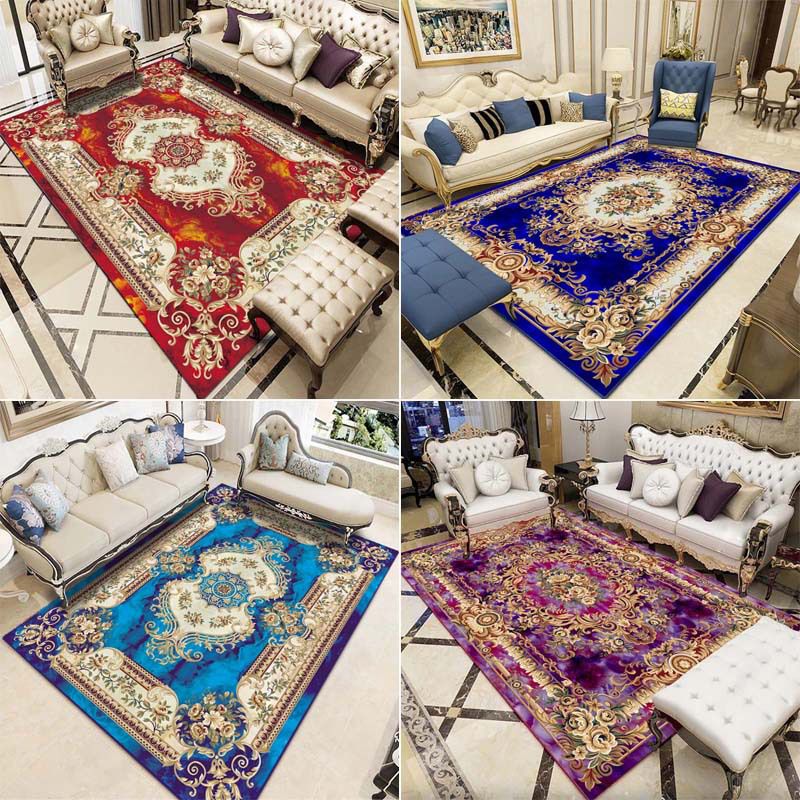 Multi-Color Vintage Rug Synthetics Geometric Area Carpet Non-Slip Backing Easy Care Indoor Rug for Parlor