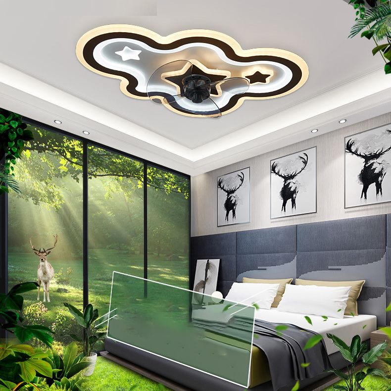 Cloud and Star Semi Flush Light Modern Acrylic Bedroom LED Ceiling Fan Lamp