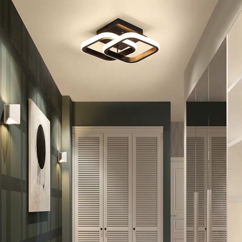 Geometric Shade 2-Lights Modern Flush Mount Ceiling Lighting Fixture in Black