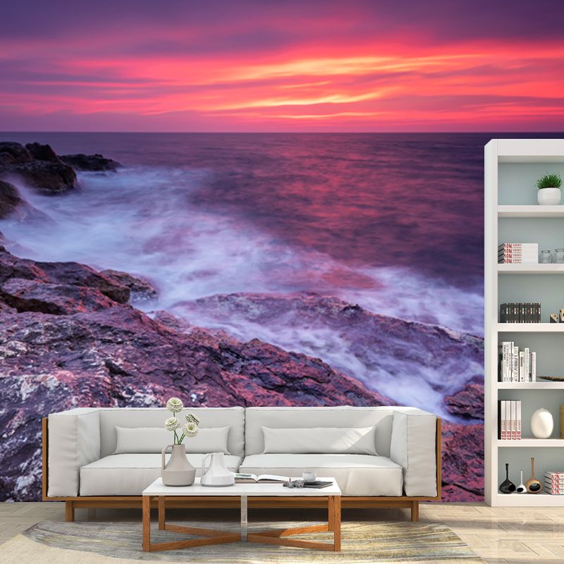 Whole Rock and Surge Mural Tropical Stunning Evening Glow Wall Covering in Purple