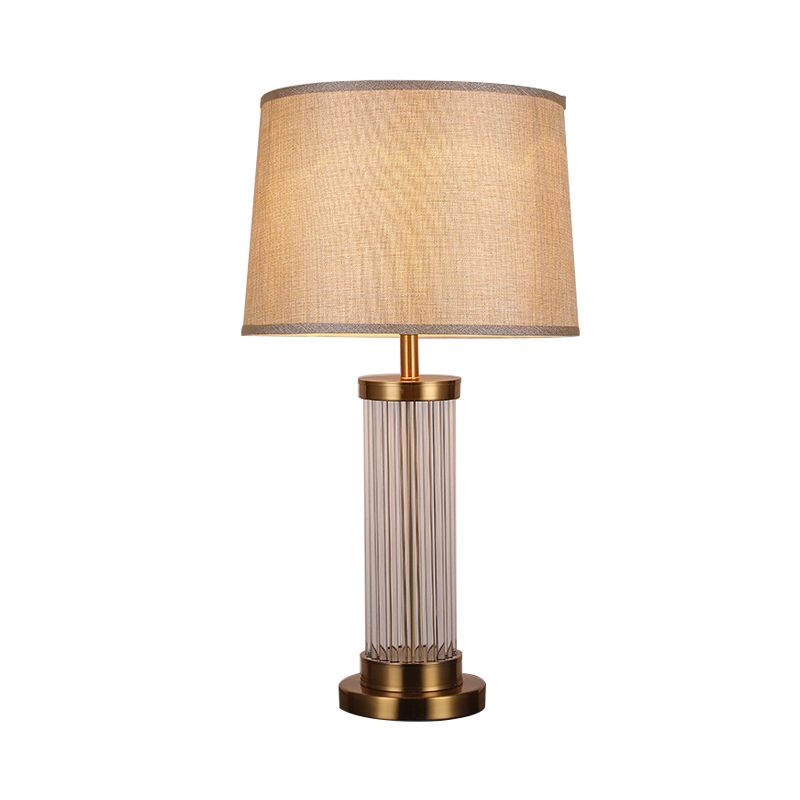 1 Head Living Room Table Lamp Modern Gold Reading Light with Barrel Fabric Shade