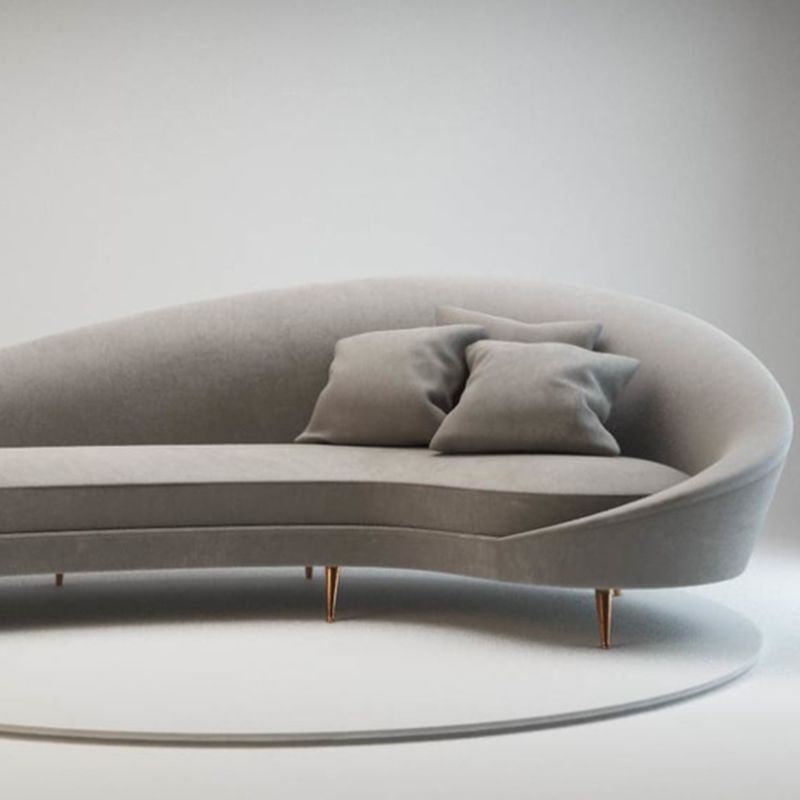 Sloped Arm Curved Sofa Wool Contemporary Moon Shape Sofa for Apartment