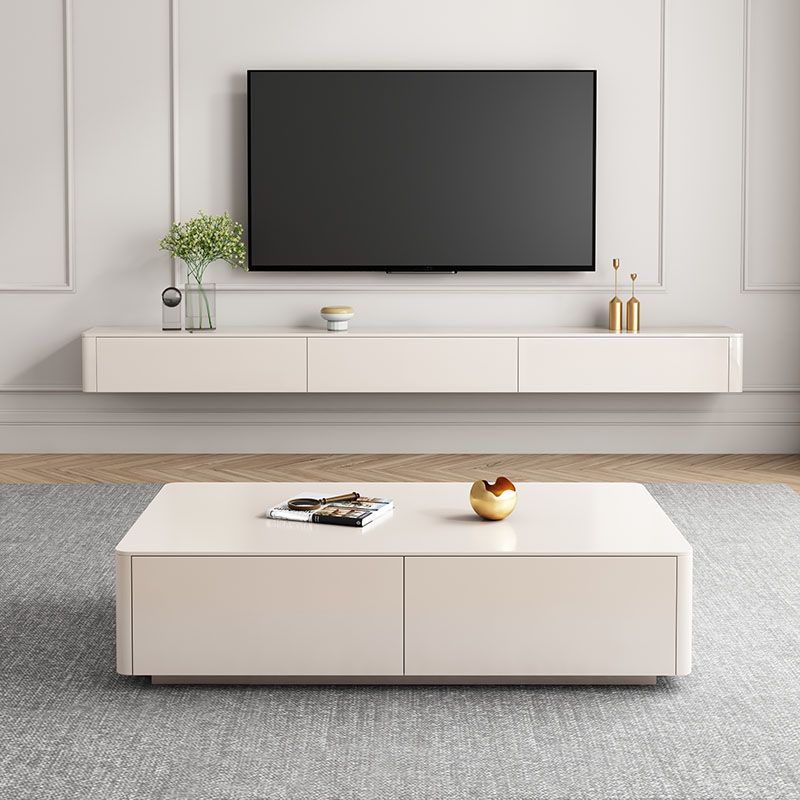 9.84"H TV Stand Contemporary Style White Wall-mounted TV Console with 2 Drawers