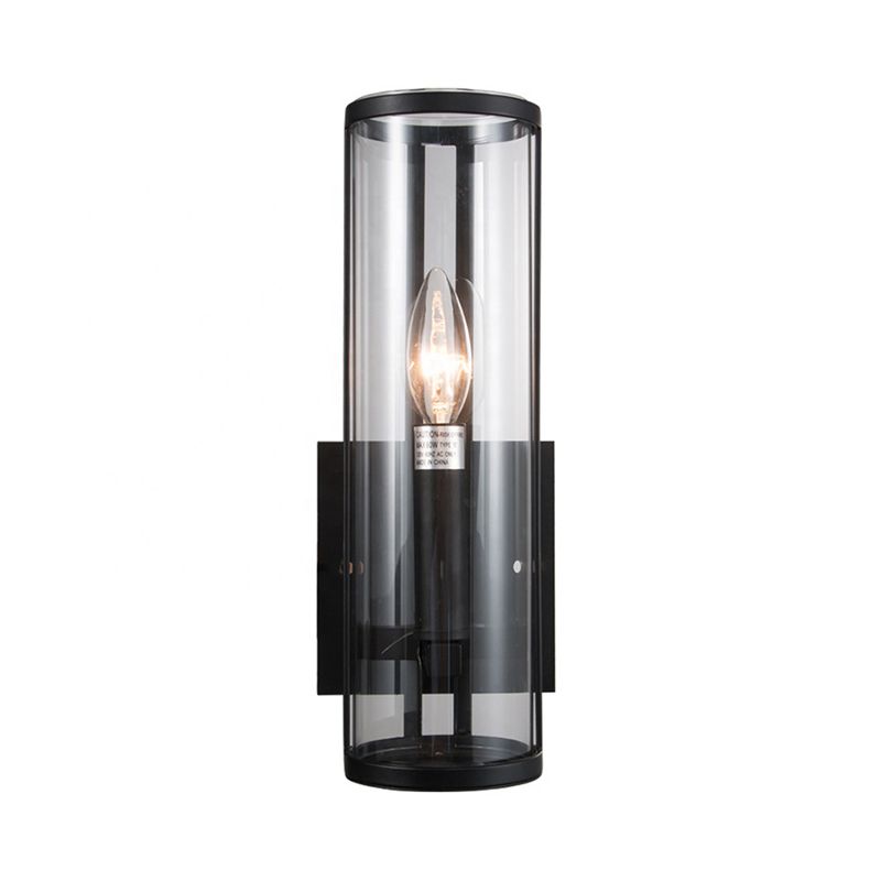 1 Bulb Black Wall Sconce Modern Style Clear Cylindrical Glass Wall Mounted Lamp