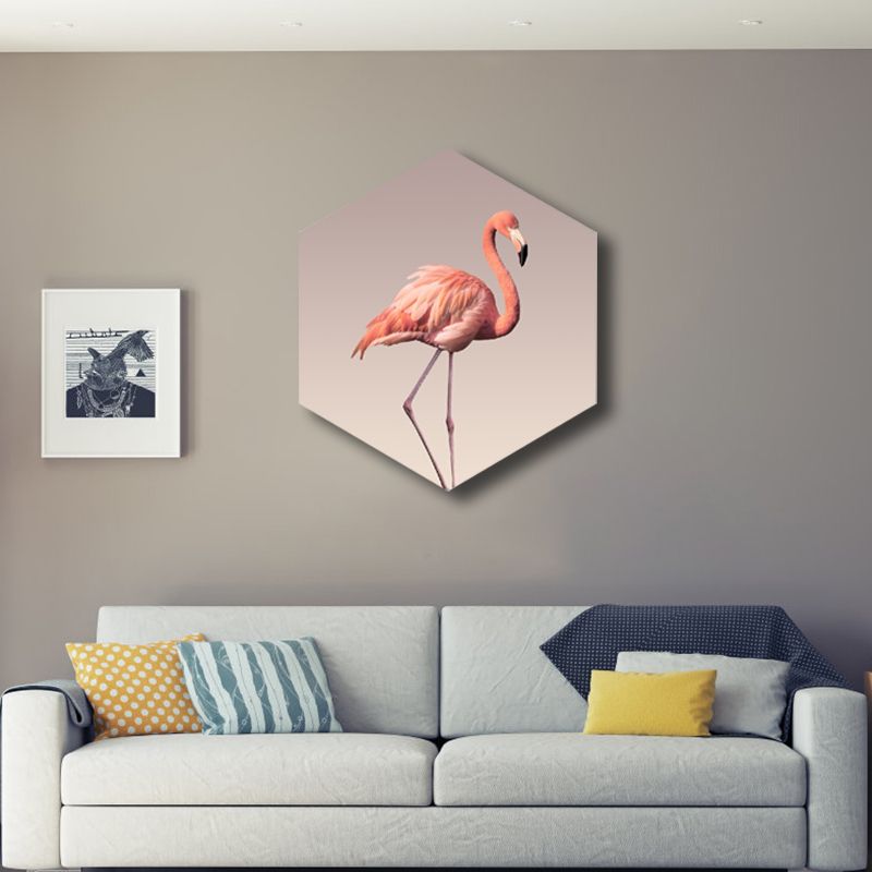 Flamingo Canvas Print House Interior Photography Tropical Animal Wall Art in Pink, Textured