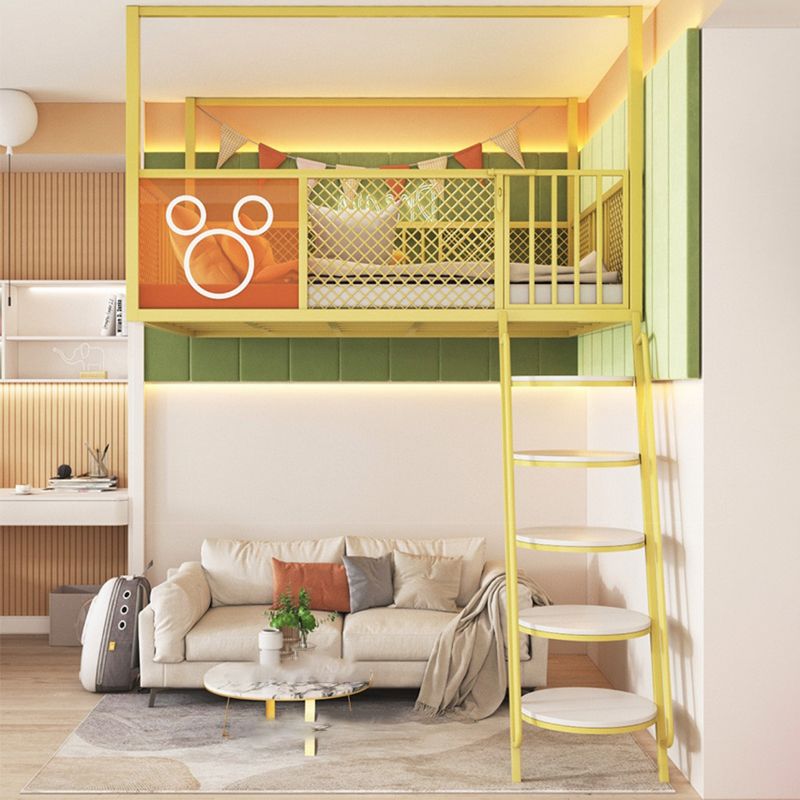 High Loft Bed with Guardrails Metal Built-In Ladder Open Frame Bed