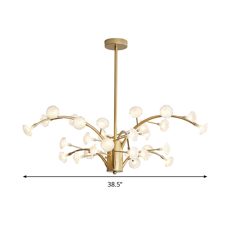 33 Bulbs Flower Chandelier Light Modernism Frosted Glass Suspended Lighting Fixture in Gold