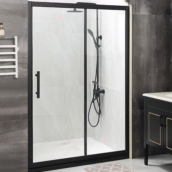 Modern Black Frame Shower Bath Door Transparent Single Sliding Shower Door