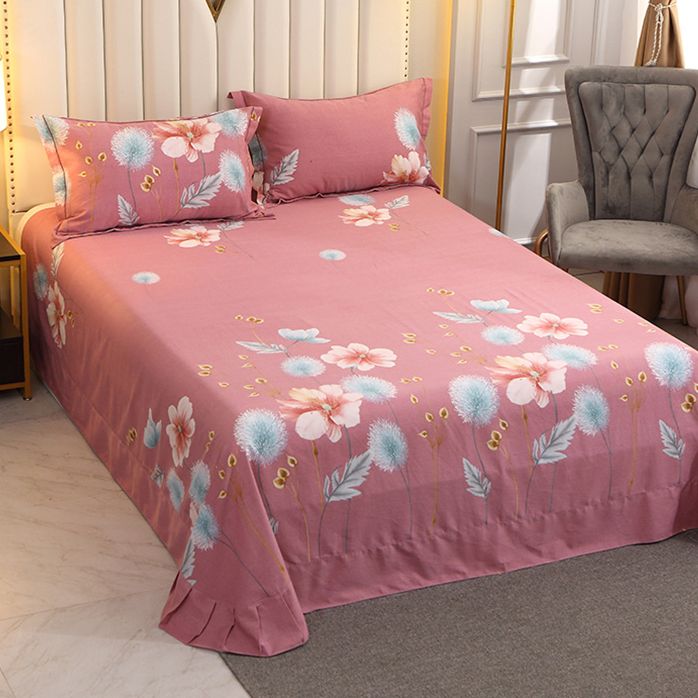 Fitted Sheet Cotton Floral Printed Wrinkle Resistant Breathable Bed Sheet Set