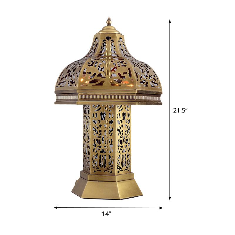 Art Deco Mushroom Task Light 3 Bulbs Metallic Night Table Lamp in Brass for Bedroom